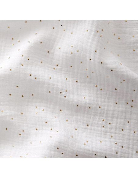 Double gauze cotton fabric with mini golden dots - White