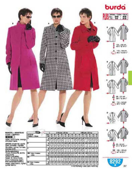 Coat Pattern - Burda 8292