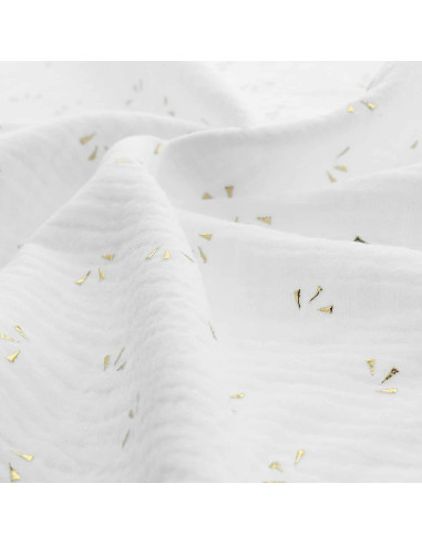 Double gauze cotton fabric with mini golden dots - White