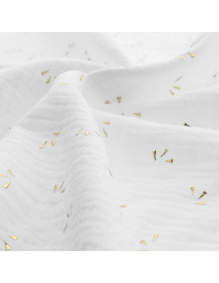 Double gauze cotton fabric with mini golden dots - White
