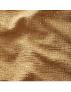Double gauze cotton fabric with mini golden dots - Camel