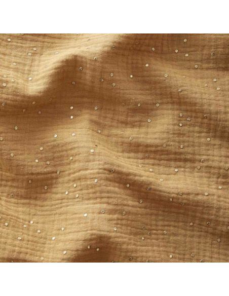 Double gauze cotton fabric with mini golden dots - Camel
