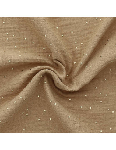 Double gauze cotton fabric with mini golden dots - Camel