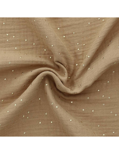 Double gauze cotton fabric with mini golden dots - Camel