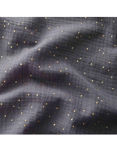 Dark gray double gauze cotton fabric with mini golden dots