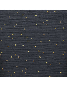 Dark gray double gauze cotton fabric with mini golden dots 2