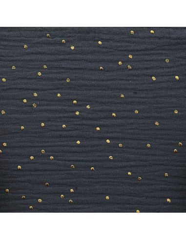 Dark gray double gauze cotton fabric with mini golden dots