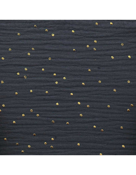 Dark gray double gauze cotton fabric with mini golden dots