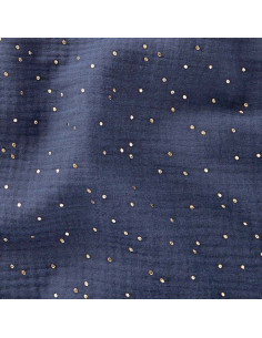 Double gauze cotton fabric with mini golden dots - Indigo