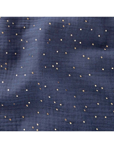 Double gauze cotton fabric with mini golden dots - Indigo
