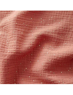 Double gauze cotton fabric with mini golden dots - Marsala