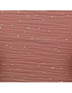 Double gauze cotton fabric with mini golden dots - Marsala 2