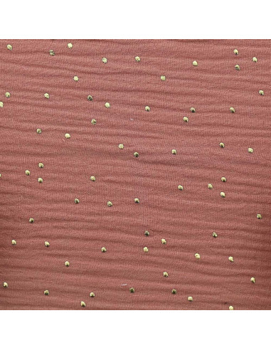Double gauze cotton fabric with mini golden dots - Marsala