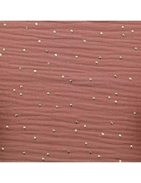 Double gauze cotton fabric with mini golden dots - Marsala