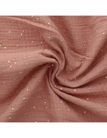 Double gauze cotton fabric with mini golden dots - Marsala