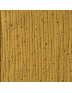 Double gauze cotton fabric with mini golden dots - Mustard