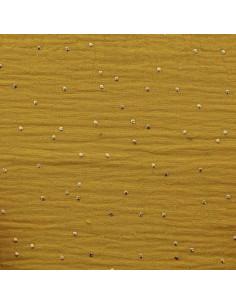 Double gauze cotton fabric with mini golden dots - Mustard 2