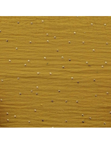 Double gauze cotton fabric with mini golden dots - Mustard