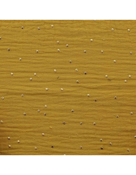 Double gauze cotton fabric with mini golden dots - Mustard
