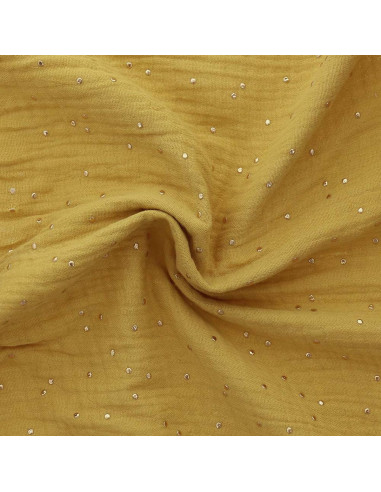 Double gauze cotton fabric with mini golden dots - Mustard