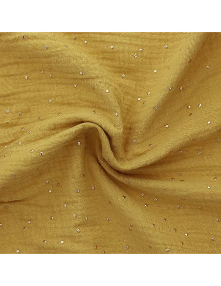 Double gauze cotton fabric with mini golden dots - Mustard