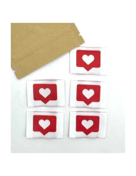 Set of 5 red woven sew-on labels Like