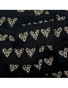 Set of 5 woven sew-on labels - 3 leopard hearts