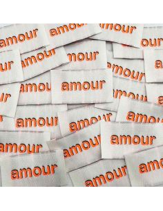 Set of 5 woven sew-on labels Love - Neon