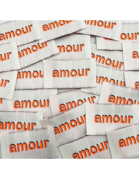 Set of 5 woven sew-on labels Love - Neon
