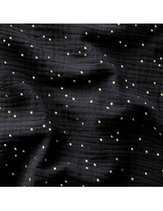 Double gauze cotton fabric with mini golden dots - Black