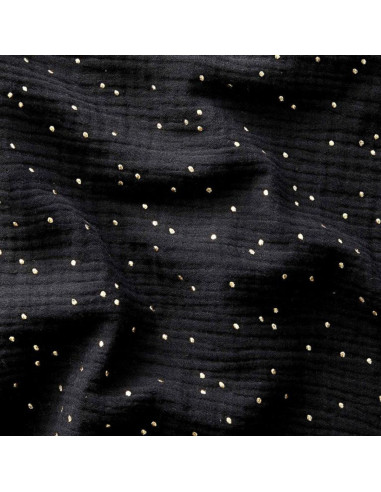 Double gauze cotton fabric with mini golden dots - Black
