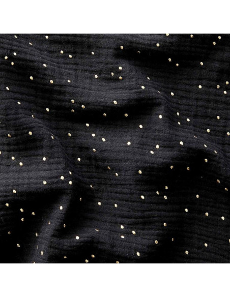 Double gauze cotton fabric with mini golden dots - Black