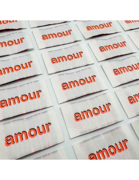 Set of 5 woven sew-on labels Love - Neon