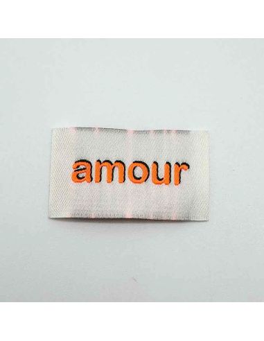 Set of 5 woven sew-on labels Love - Neon
