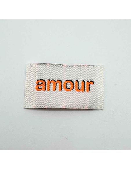 Set of 5 woven sew-on labels Love - Neon