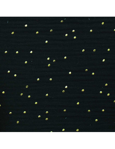 Double gauze cotton fabric with mini golden dots - Black