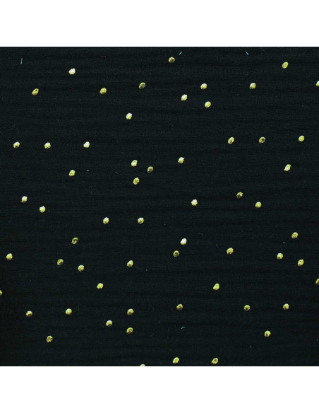 Double gauze cotton fabric with mini golden dots - Black