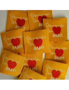 Set of 5 woven sew-on labels "Give me your heart baby" - Saffron