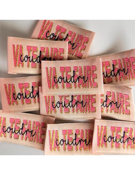 Set of 5 woven sew-on labels "Va te faire coudre"