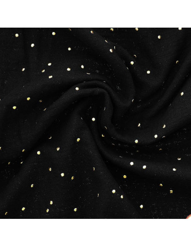 Double gauze cotton fabric with mini golden dots - Black