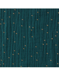Double gauze cotton fabric with mini golden dots - Peacock