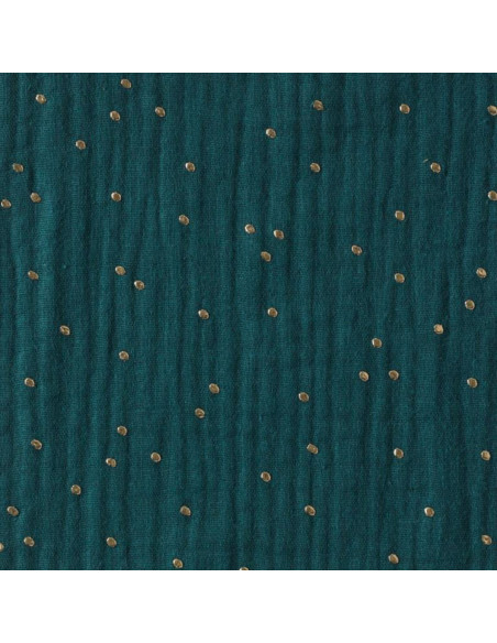 Double gauze cotton fabric with mini golden dots - Peacock