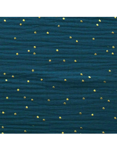 Double gauze cotton fabric with mini golden dots - Peacock 2