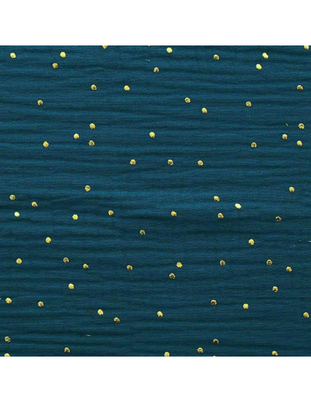 Double gauze cotton fabric with mini golden dots - Peacock