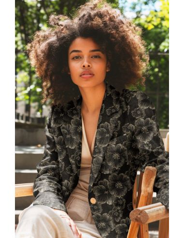 Jacquard fabric - Black flowers