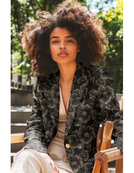 Jacquard fabric - Black flowers