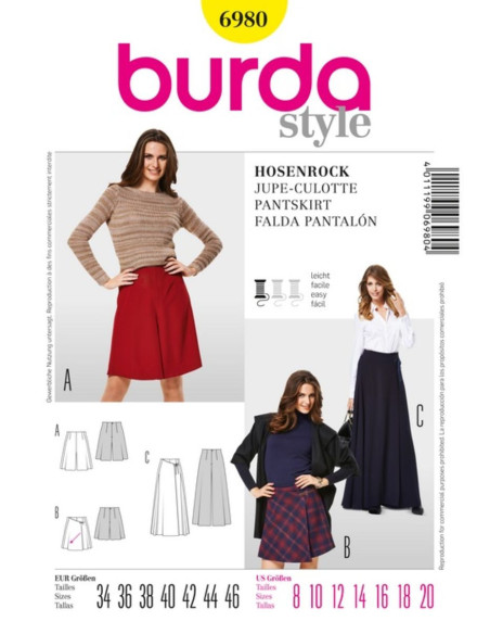 Culotte Skirt Pattern - Burda 6980