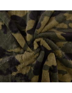 Camouflage faux fur fabric - Khaki