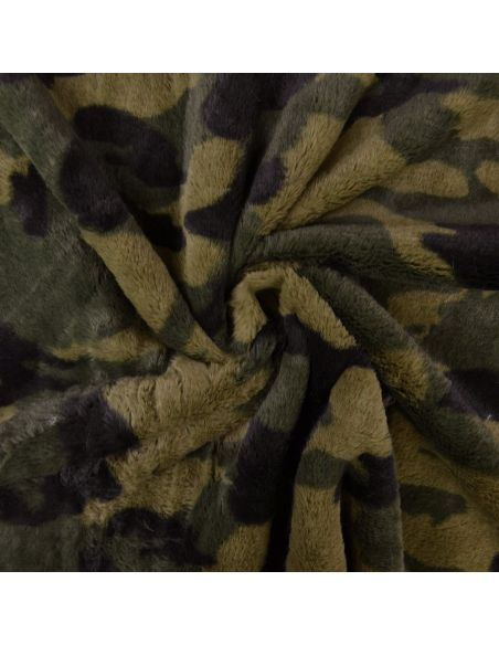 Camouflage faux fur fabric - Khaki