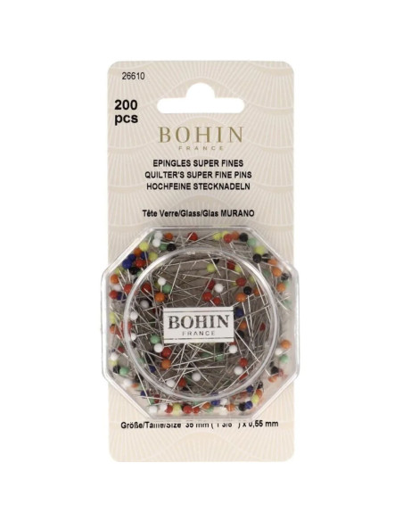 Box of 200 super-fine glass head quilting pins Bohin